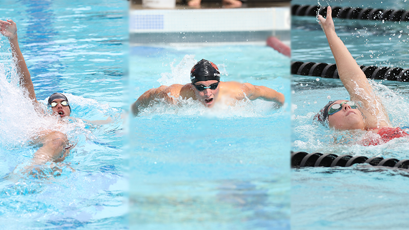 Logan Borrelli, Ryan Ridosko and Amy Heath swimming